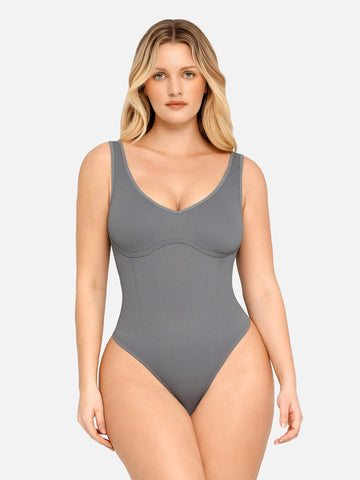 Tummy Control Slimming V Neck Thong Bodysuits