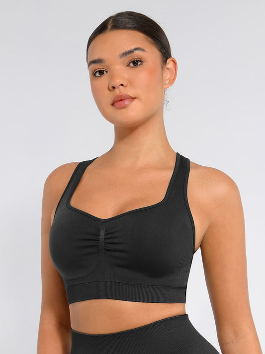 Seamless Racerback Sports Bra with Removable Pads and Support Fit