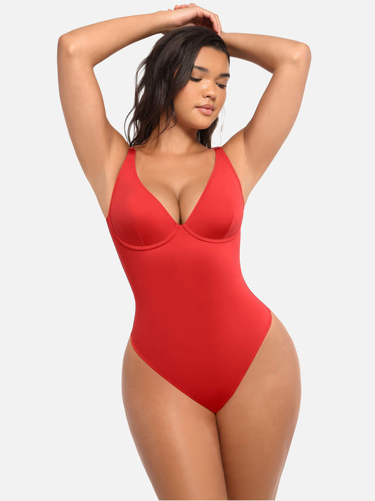 Deep V Neck Tummy Control Shapewear Bodysuit