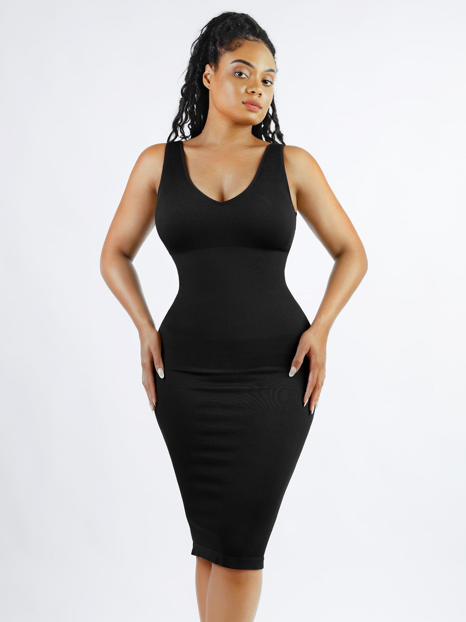 Seamless Eco-Friendly V-Neck Shaping Dress with Removable Pads