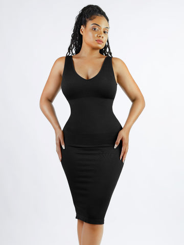 Seamless Eco-Friendly V-Neck Shaping Dress with Removable Pads