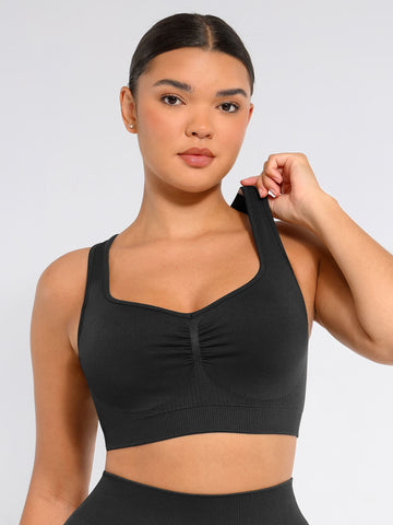 Seamless Racerback Sports Bra with Removable Pads and Support Fit