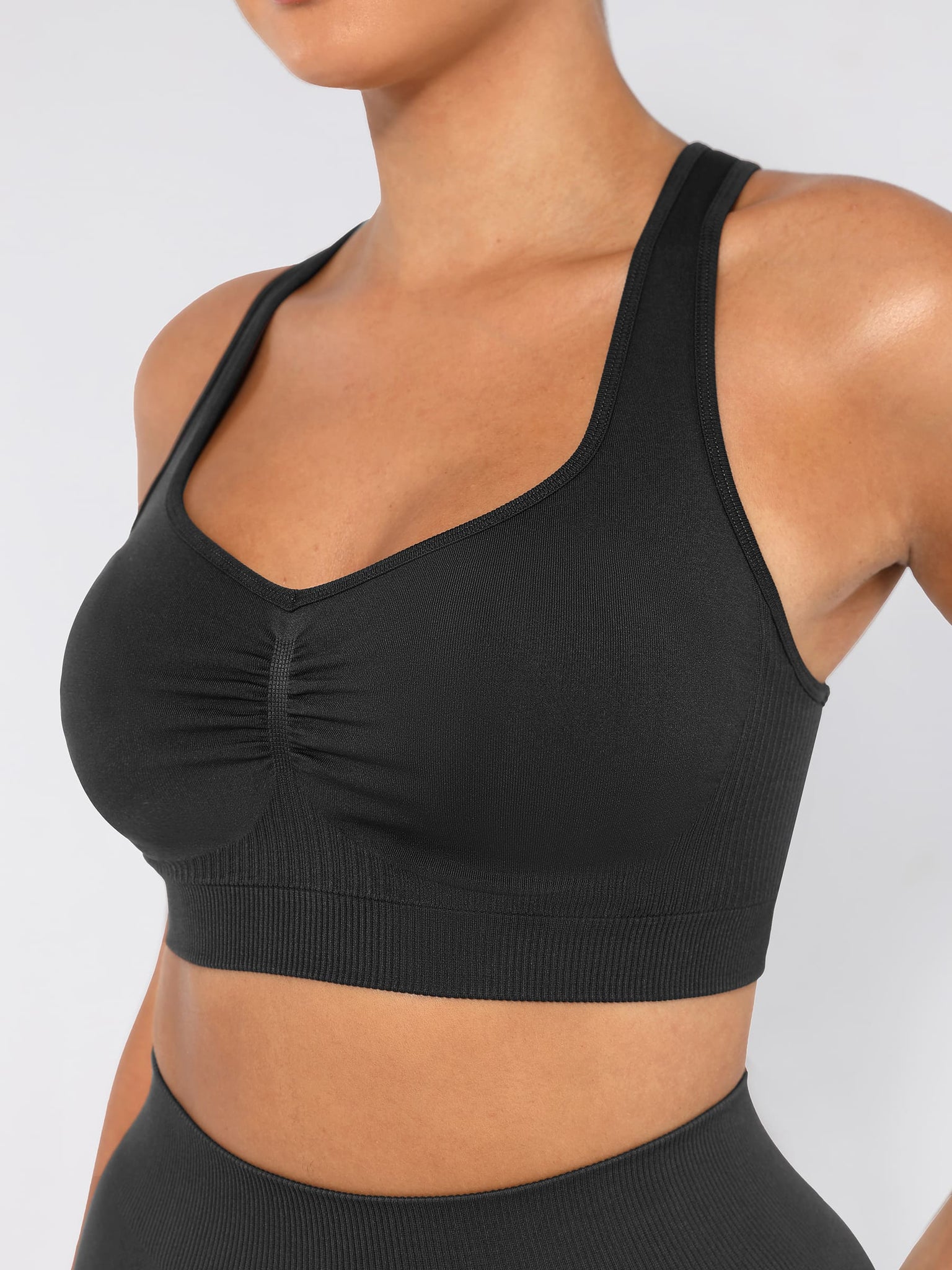 Seamless Racerback Sports Bra with Removable Pads and Support Fit