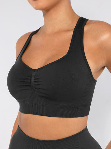 Seamless Racerback Sports Bra with Removable Pads and Support Fit