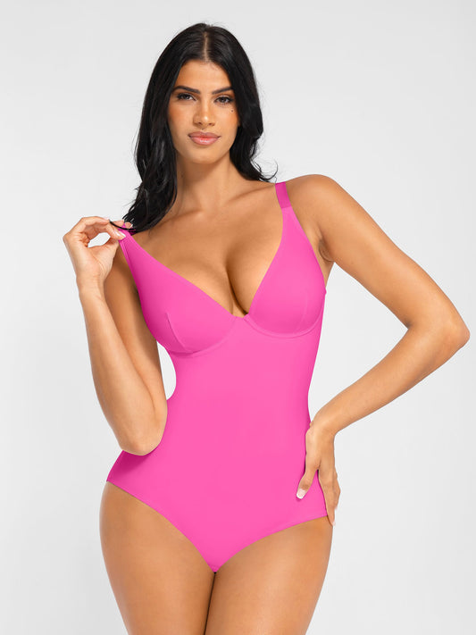 V Neck Adjustable Straps Tummy Control  Bodysuit